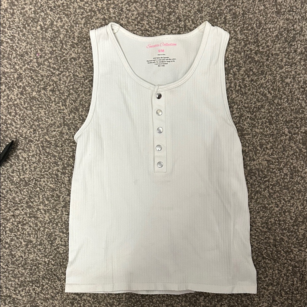 Susan Lawrence White Buttoned Tank Top